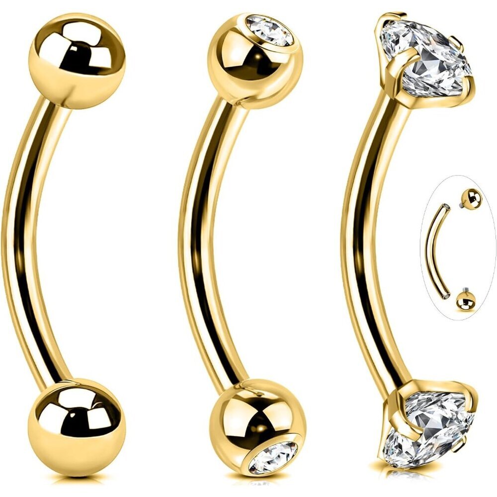 Versatile 14g Gold Curved Navel Barbells With Cz, Perfect For Unique Piercings